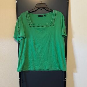 Rafaella Green Square-Neck Short Sleeve Tee